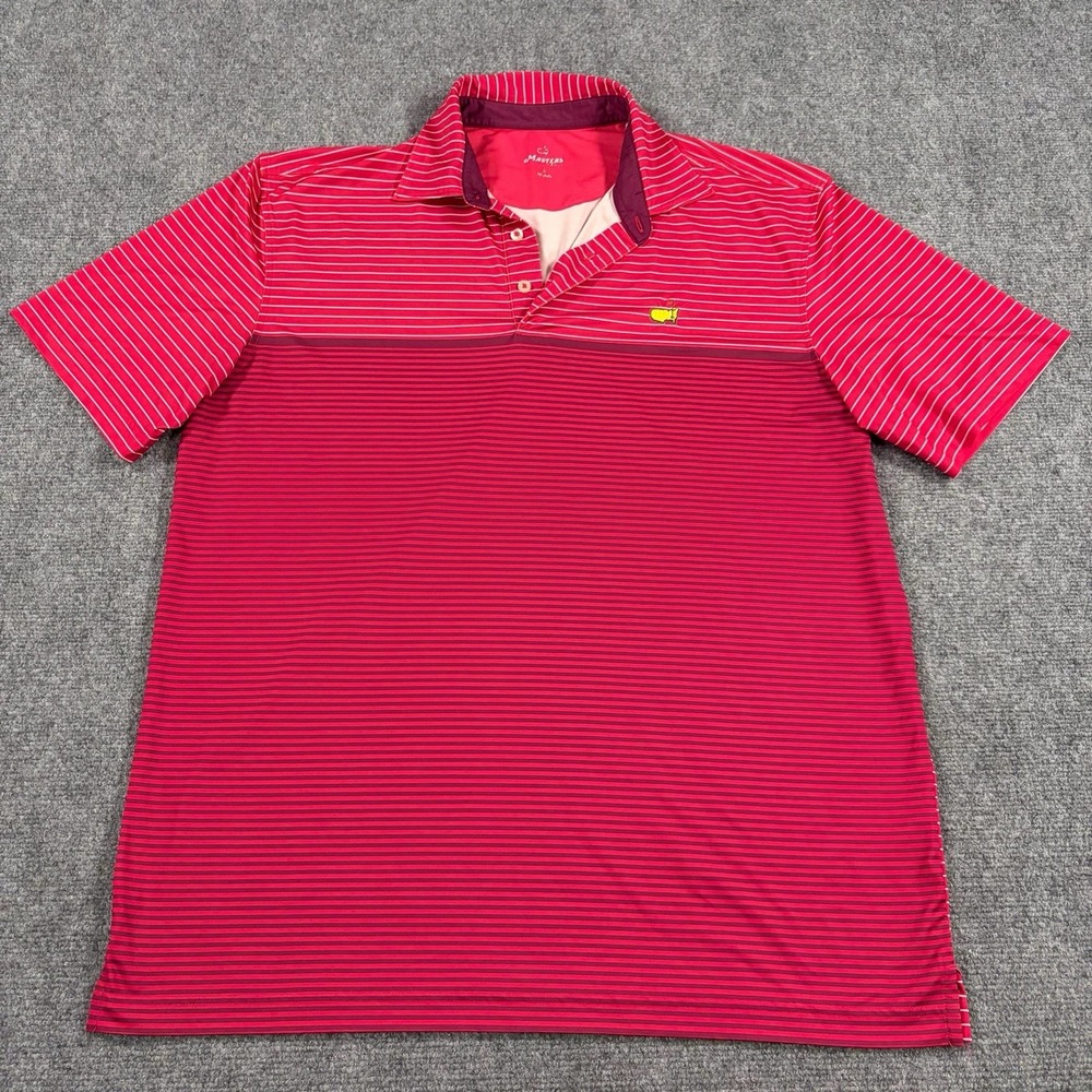 Masters Tech Golf Polo Mens Large Red Striped Performance Augusta Logo